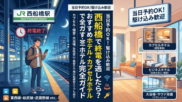 西船橋で終電を逃したら？当日予約・駆け込みOKのおすすめホテル・カプセルホテル完全ガイド