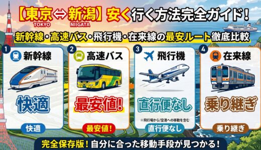 【東京⇔新潟】安く行く方法完全ガイド！新幹線・高速バス・飛行機・在来線の最安ルート徹底比較